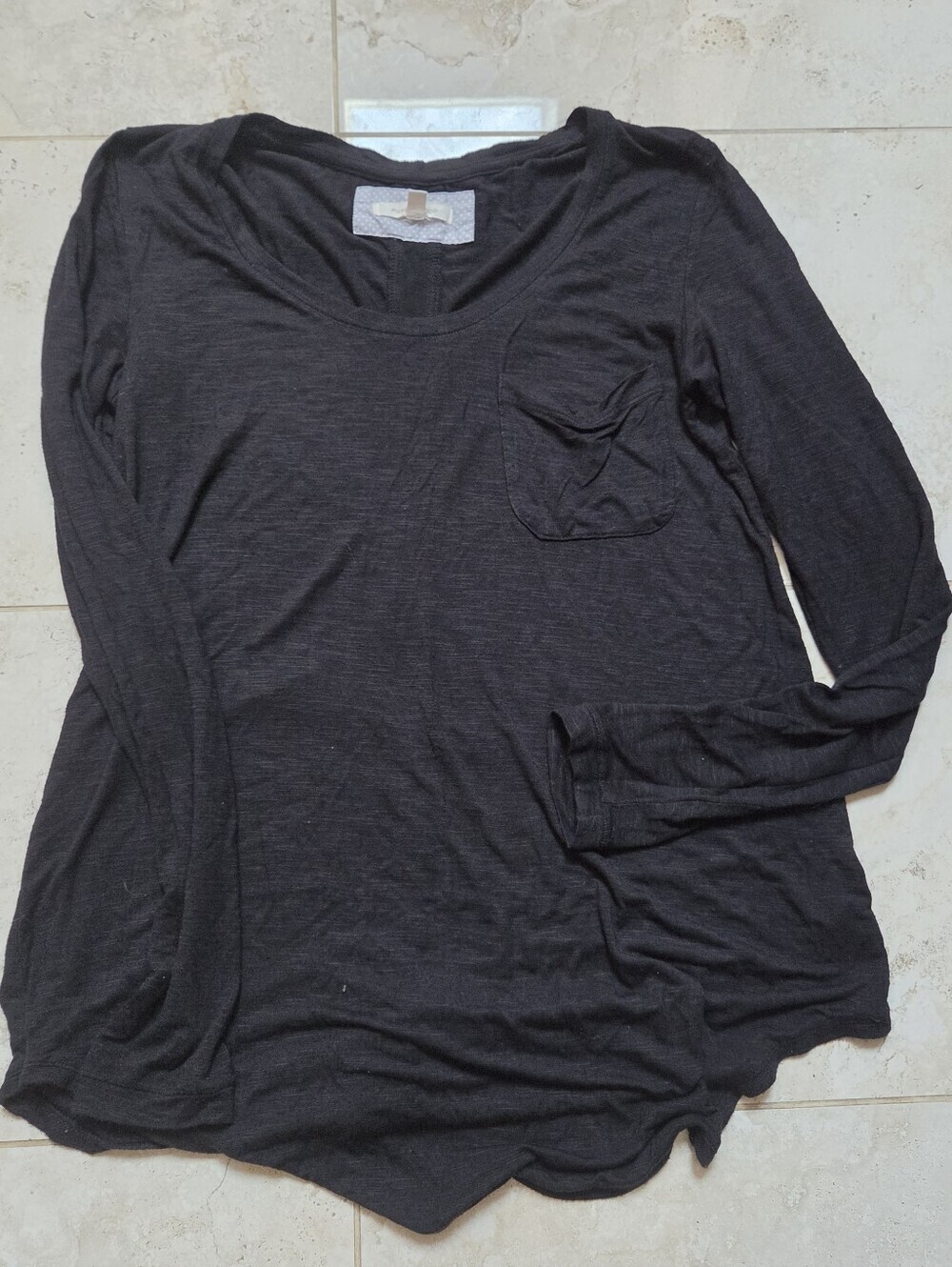 Pure + Good Black Slub Knit Pocket Tee Long Sleeve High Low Top M - Picture 3 of 6